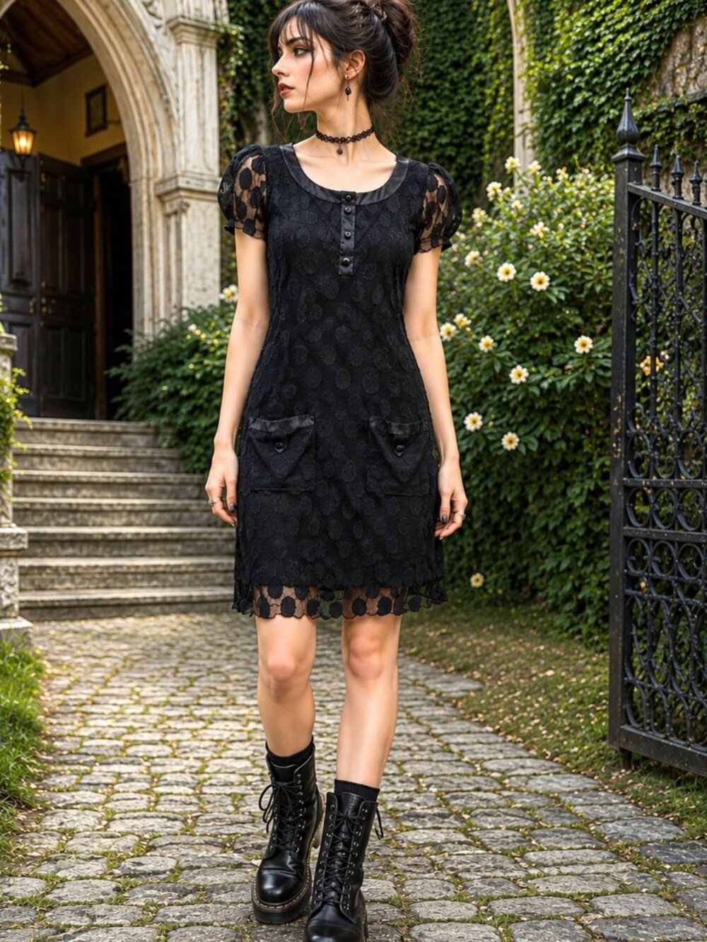 Fairy Grunge Black Polka Dot Mesh Dress Size 6 Shift  Whimsigoth